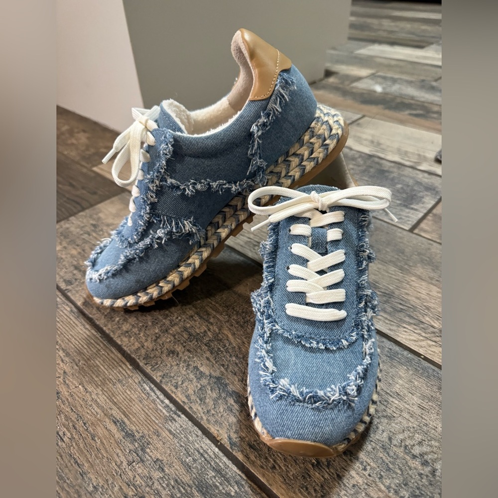 Dolce Vita Denim Blue Frayed Sneakers